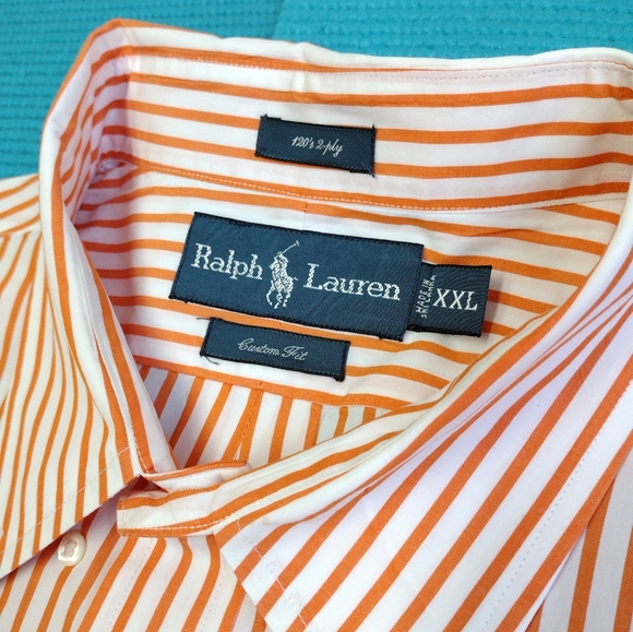 Ralph Lauren 120's 2 Ply Men's Shirt Orange Striped Custom Fit - XXL - Picture 3 of 11